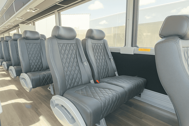 interior of Lakewood Minibus Company charter bus